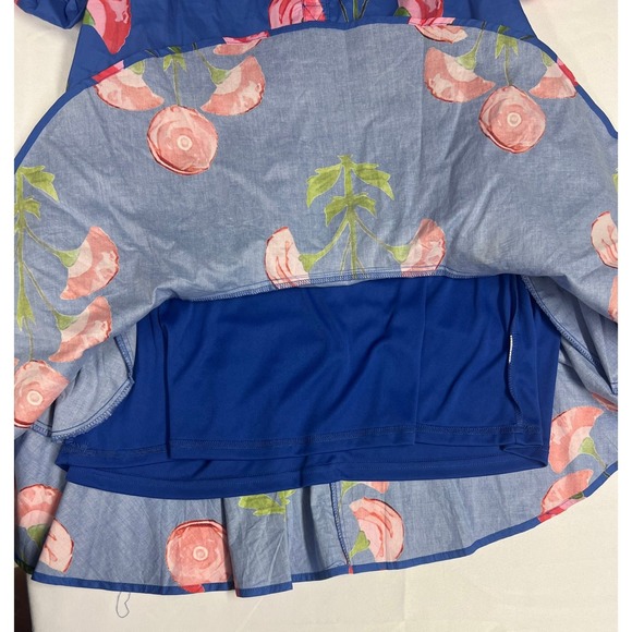 Entro Blue Pink Floral Puff Sleeve Ruffle Drop Waist Mini Dress S Cottagecore - Picture 12 of 15